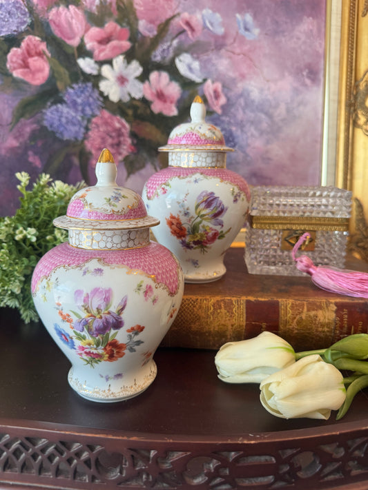 Pair of German Floral Ginger Jars