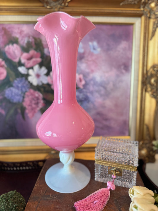 Large Pink Opaline Ruffle Vase