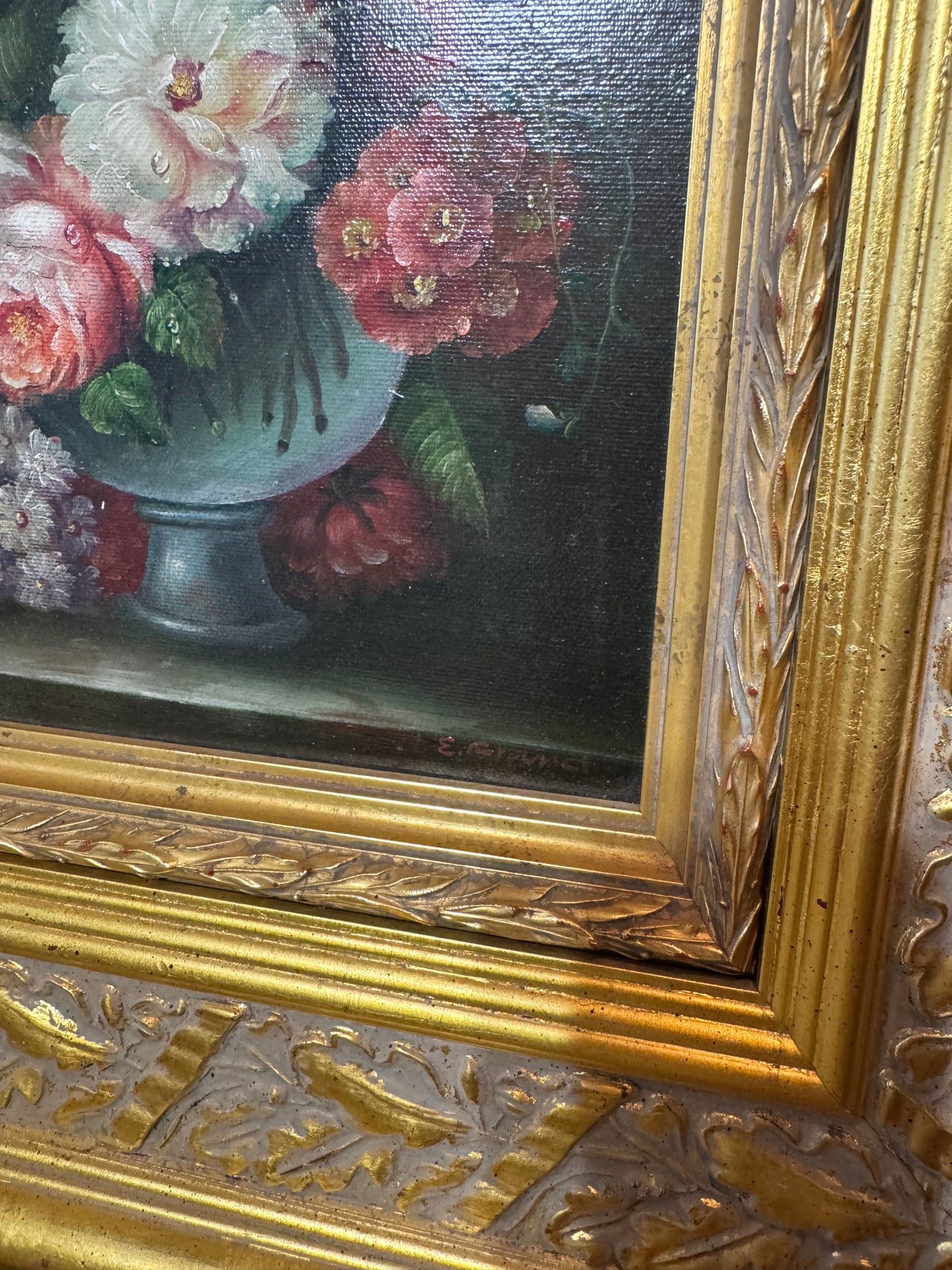 Vintage Oil on Canvas Floral Painting