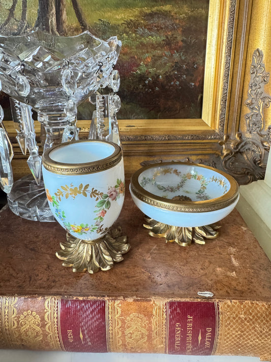 Antique Hand-painted Floral Opaline Set