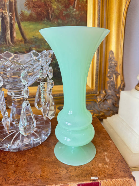 Antique French Jade Green Opaline Vase
