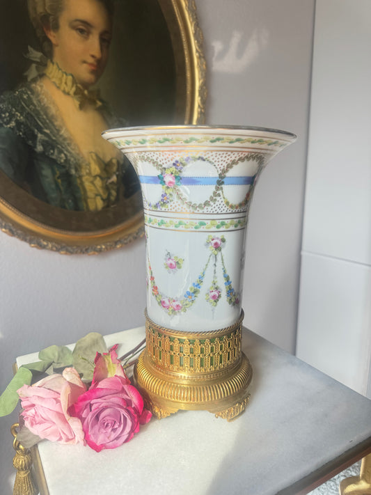 19th Century Sèvres Style Porcelain Vase with Rose Garlands