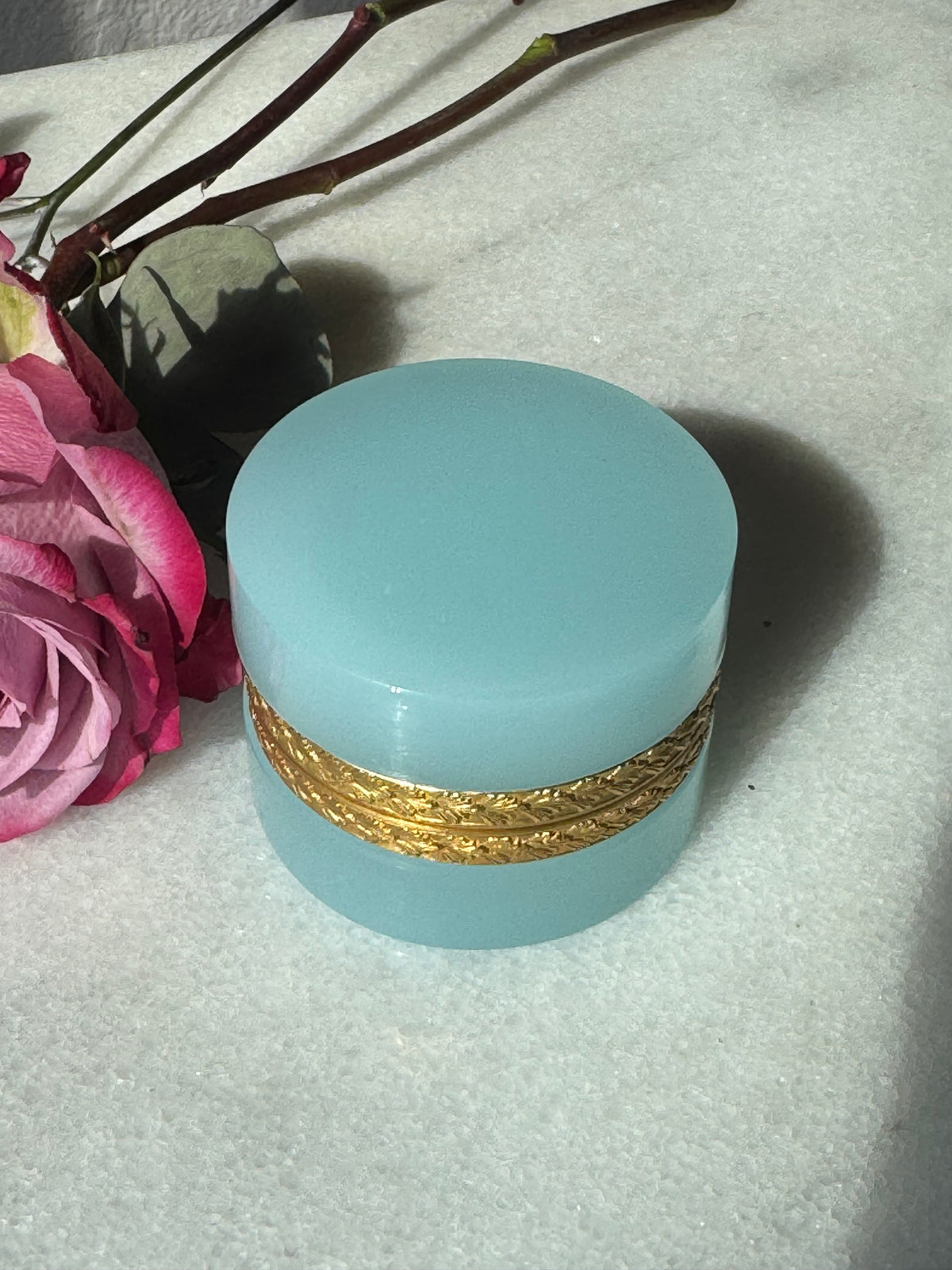 Antique Pale Blue Opaline Casket with Chased Gilt Bronze Band