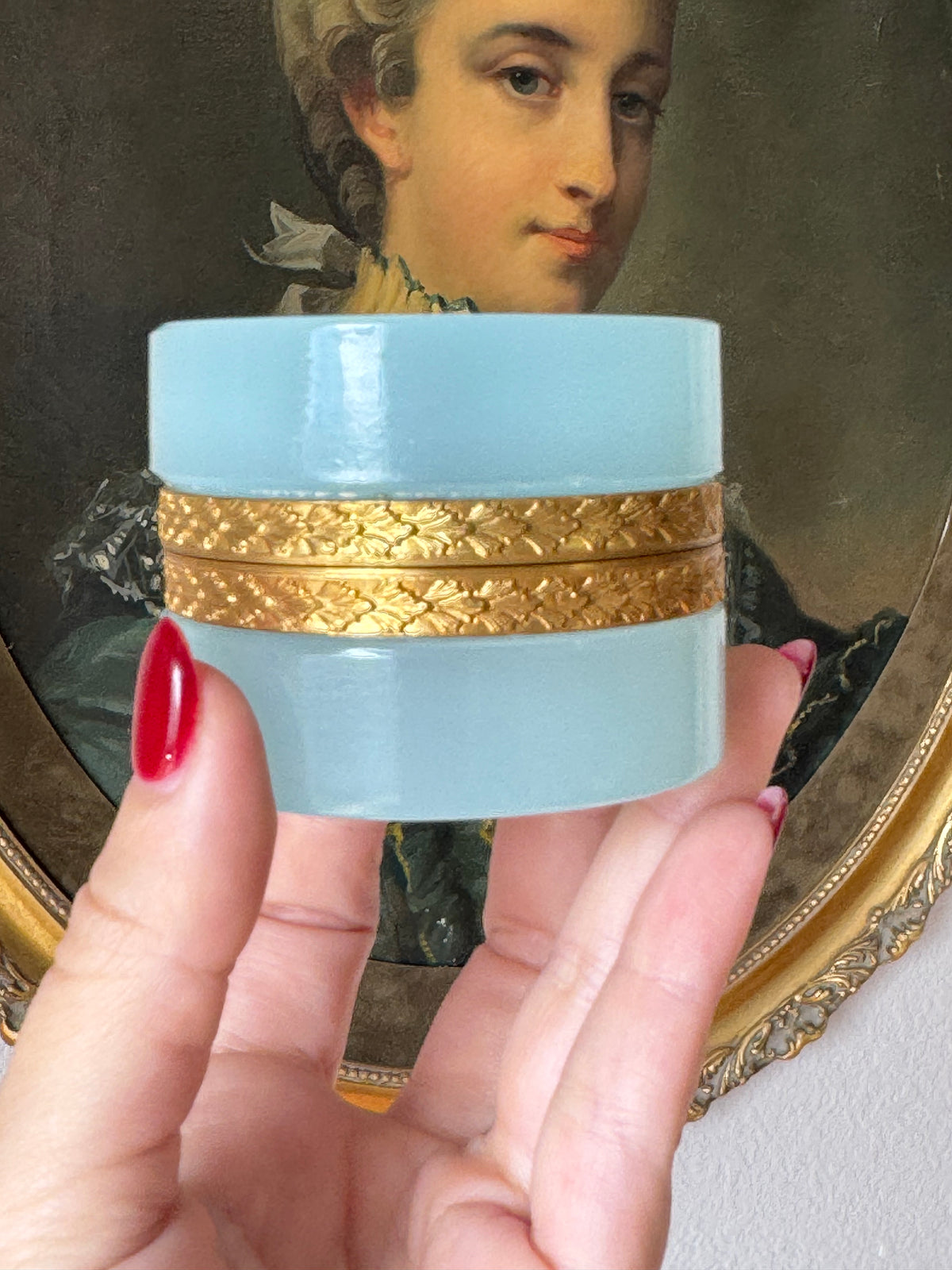 Antique Pale Blue Opaline Casket with Chased Gilt Bronze Band