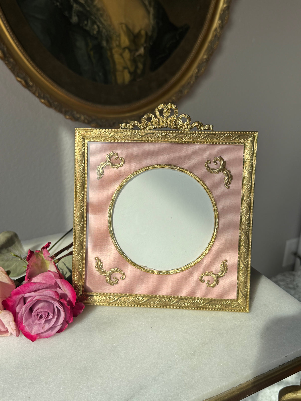Empire Style Gilt Frame with Pink Silk Mat