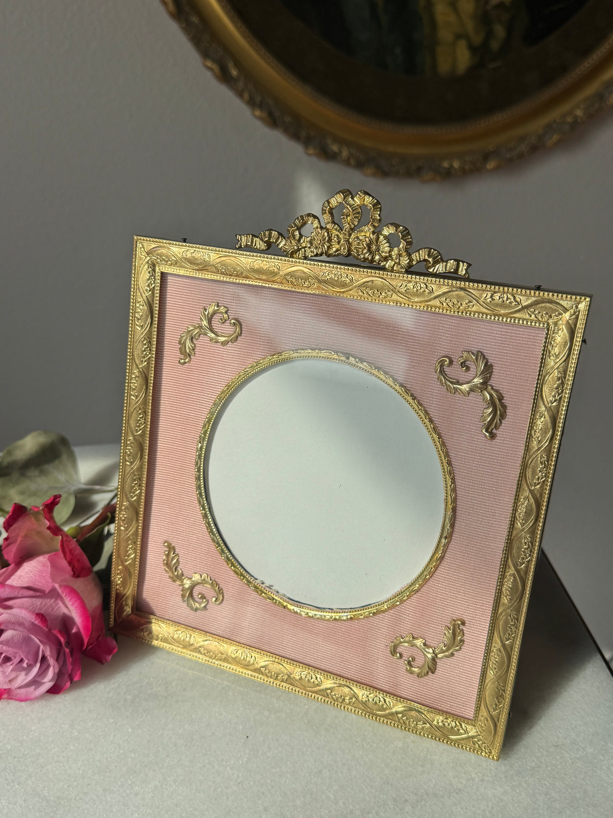 Empire Style Gilt Frame with Pink Silk Mat