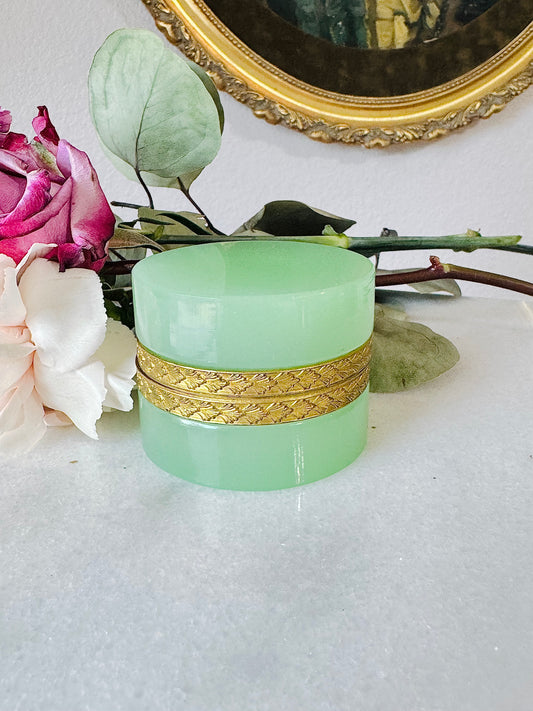 Antique French Green Opaline Casket with Chased Gilt Bronze Band