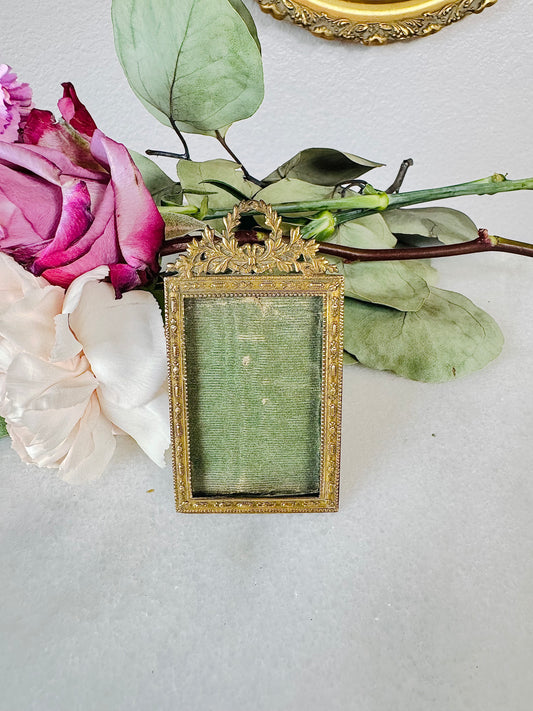 Antique French Louis XVI Style Gilt Bronze Frame with Laurel and Ribbon Bow Crest