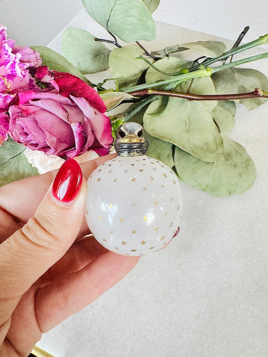 Antique Baccarat White Opaline Scent Bottle with Gilt Stars and Silver Cap