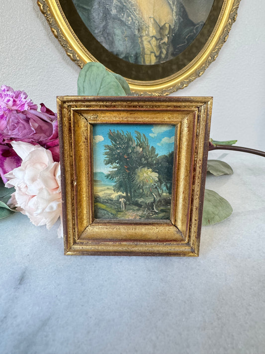 French Miniature Oil on Copper Landscape in Giltwood Frame