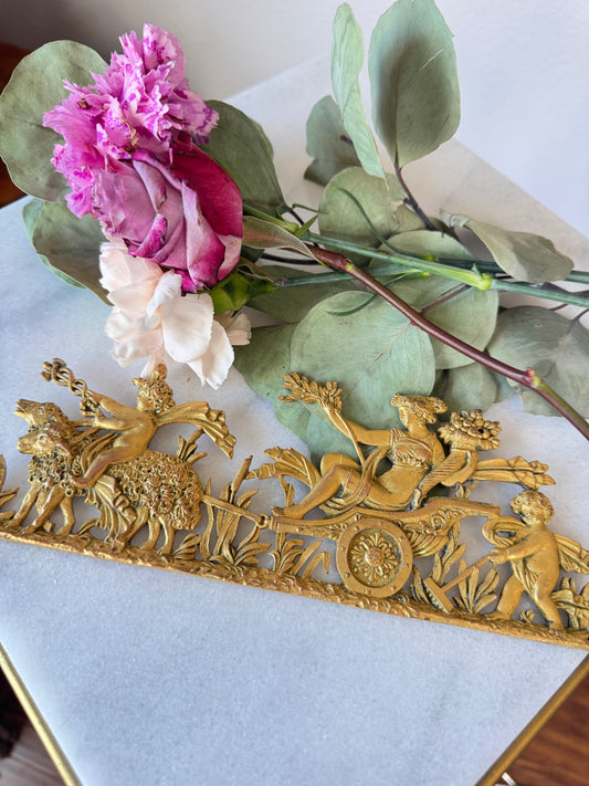 Antique French Empire Style Gilt Bronze Mount with Ceres in a Ram-Drawn Chariot