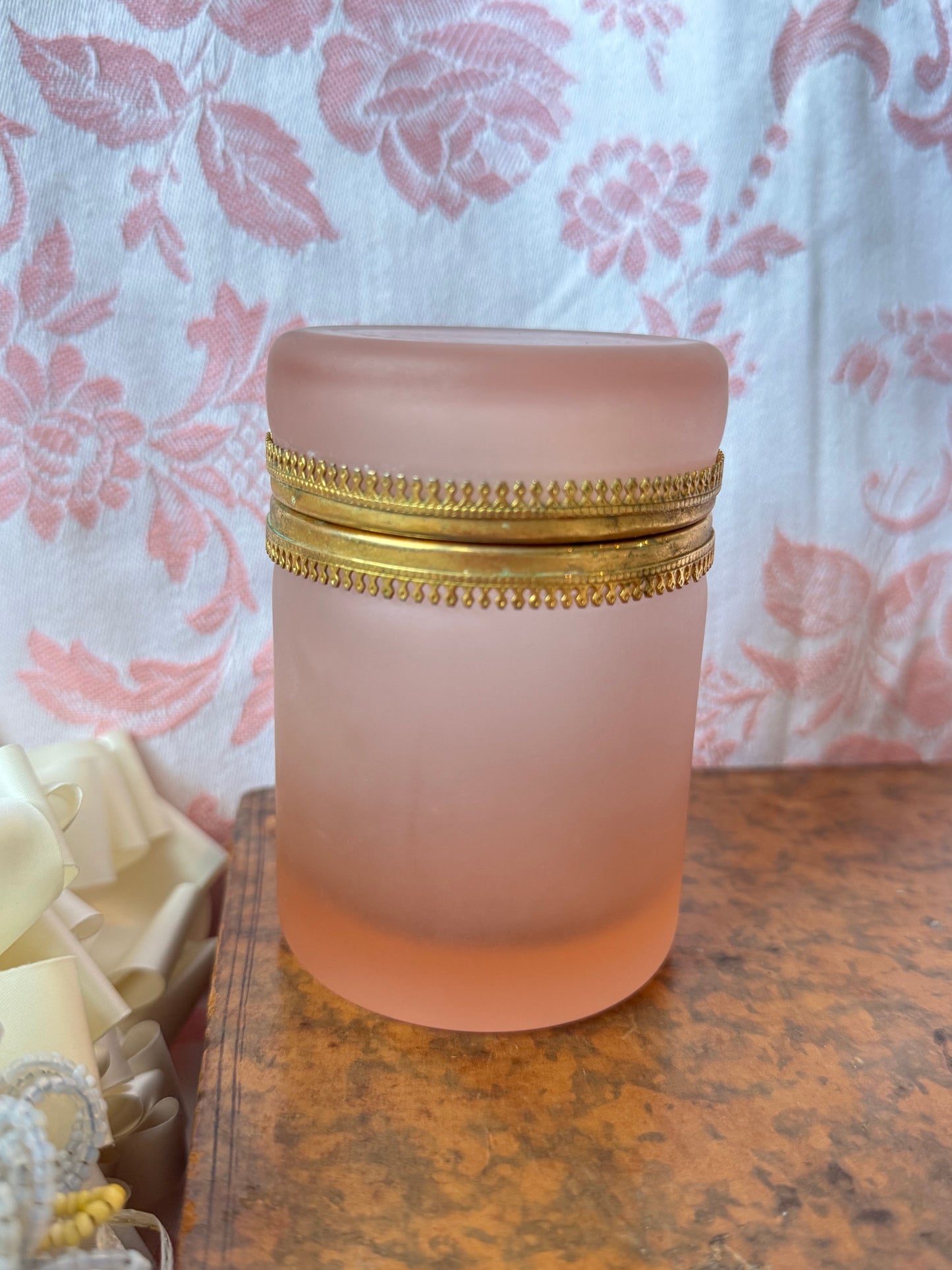 Vintage Pink Satin Opaline Casket