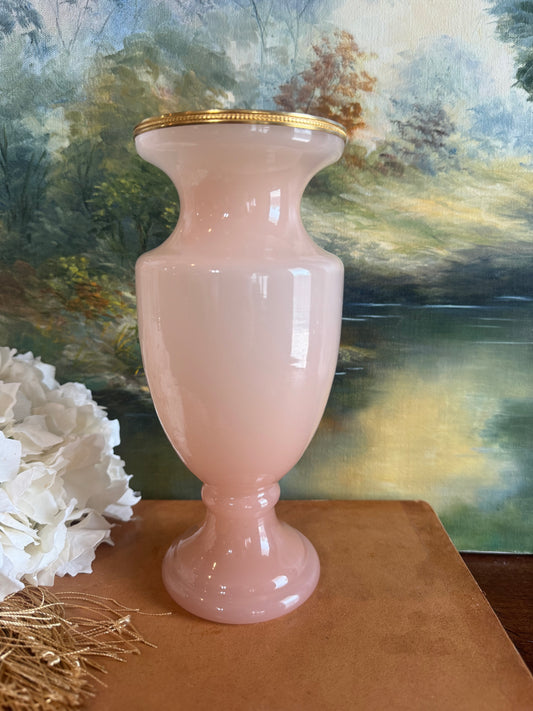 Vintage Pink Opaline Vase with Ormolu Rim
