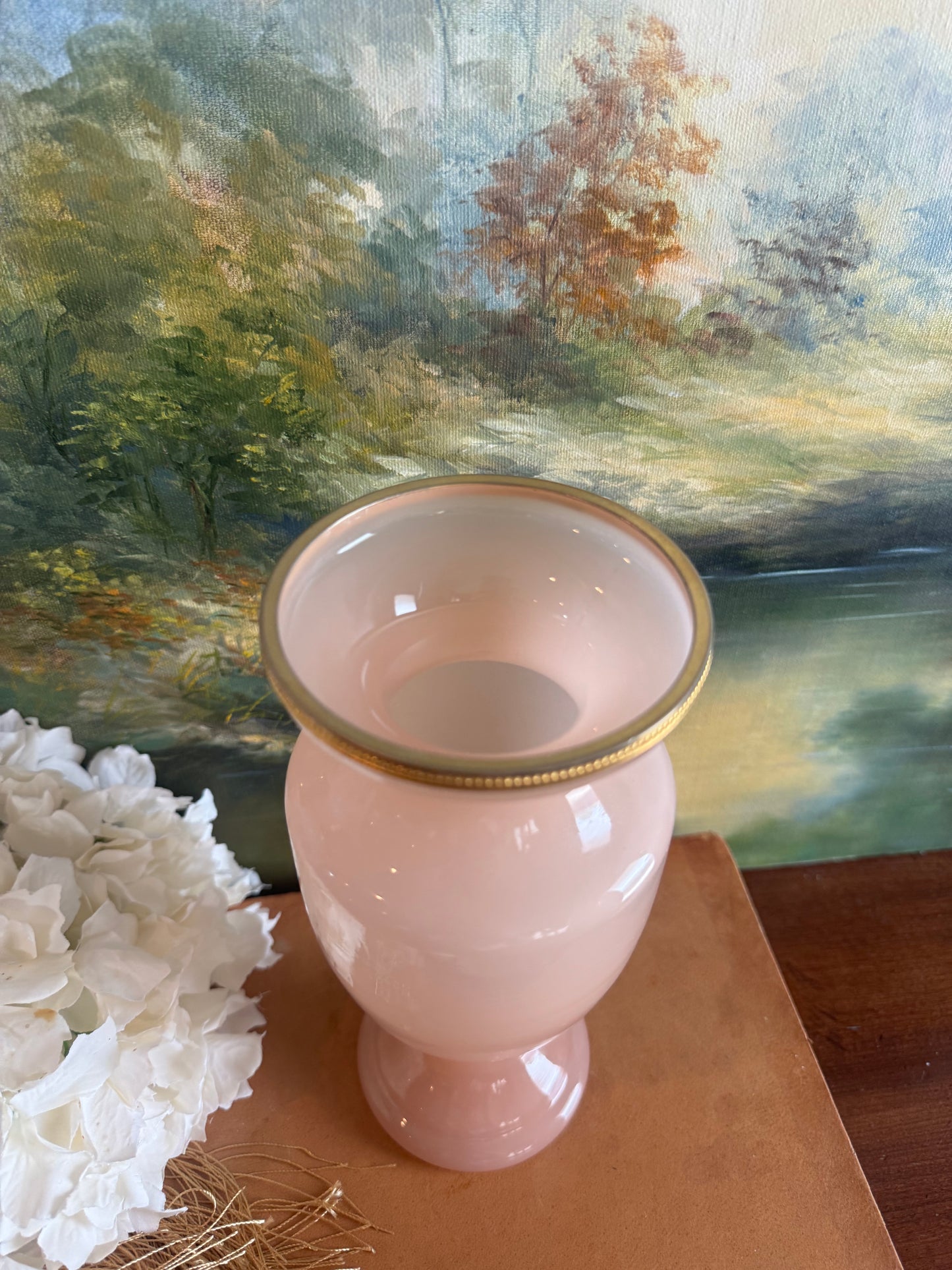 Vintage Pink Opaline Vase with Ormolu Rim