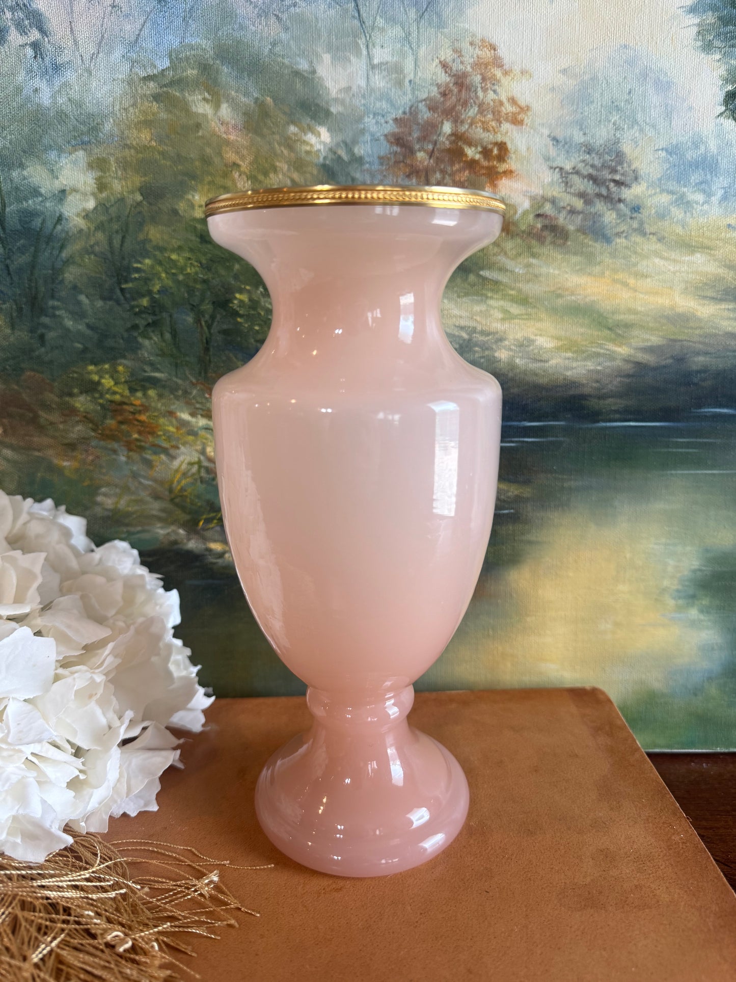 Vintage Pink Opaline Vase with Ormolu Rim