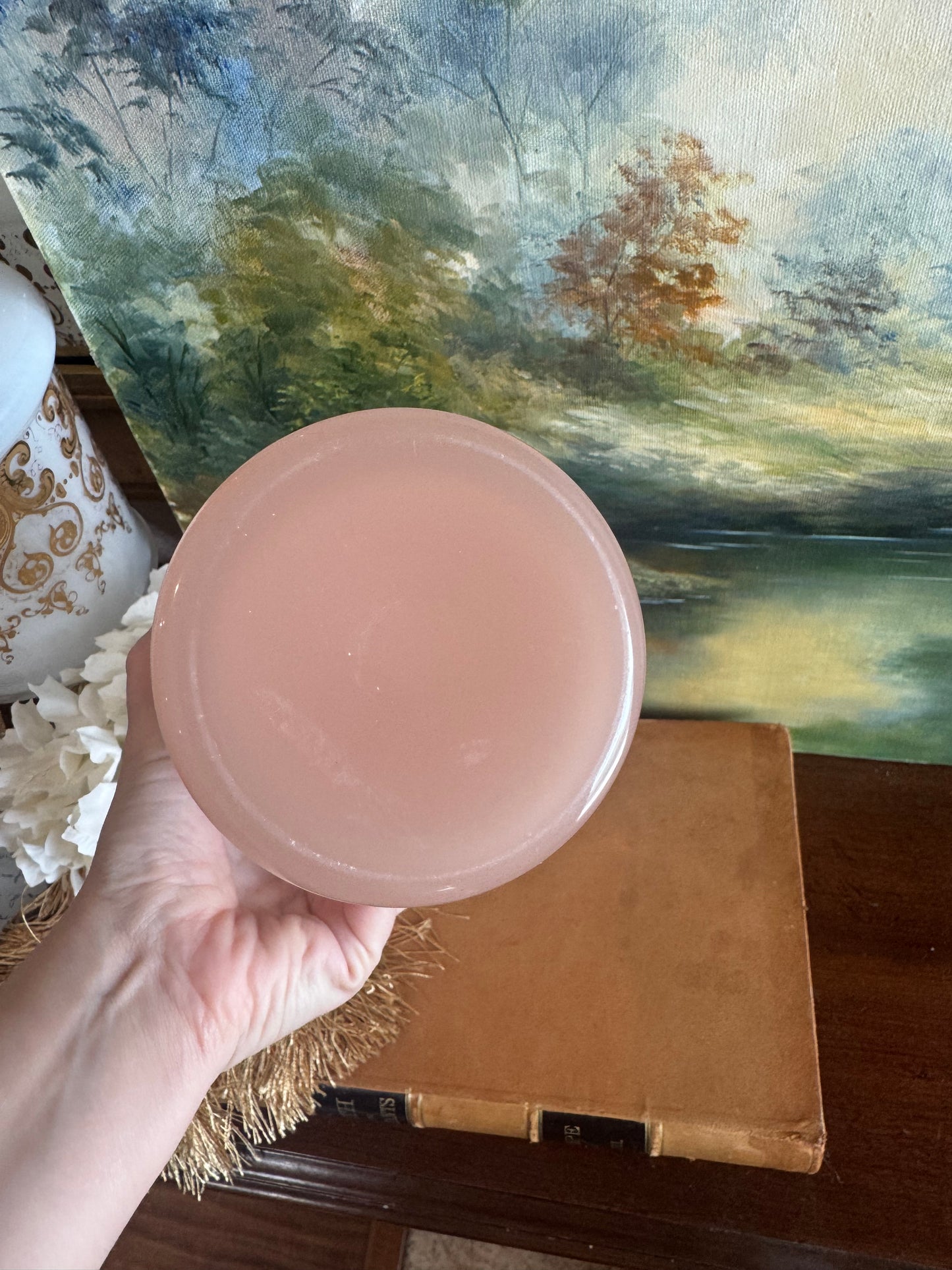 Vintage Pink Opaline Vase with Ormolu Rim