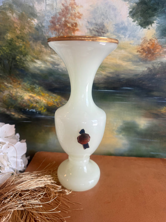 Vintage Yellow Opaline Vase with Ormolu Rim