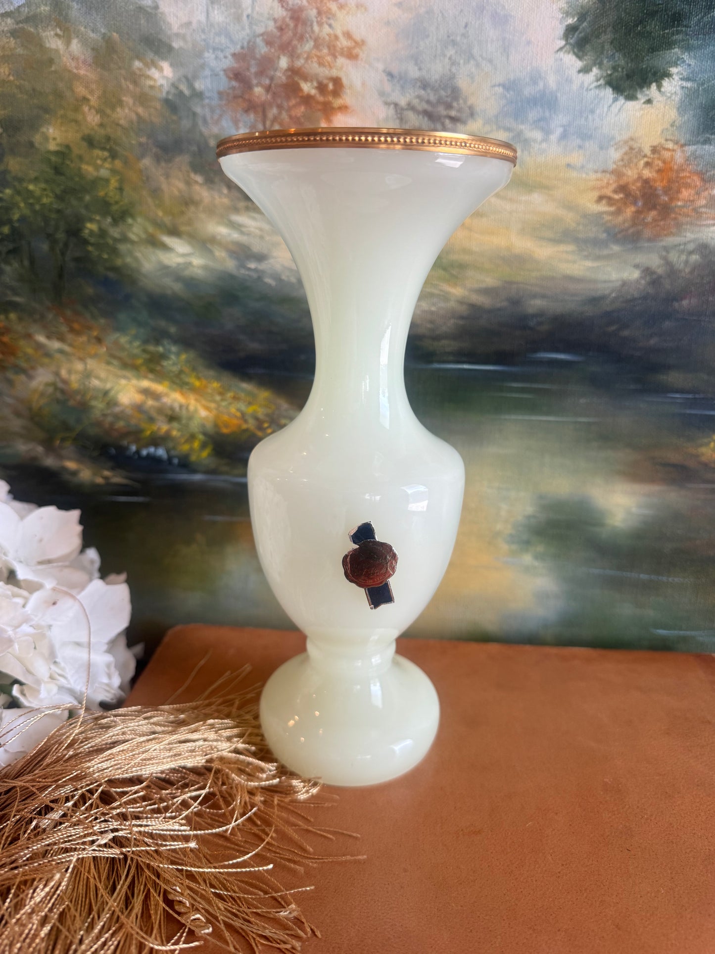 Vintage Yellow Opaline Vase with Ormolu Rim