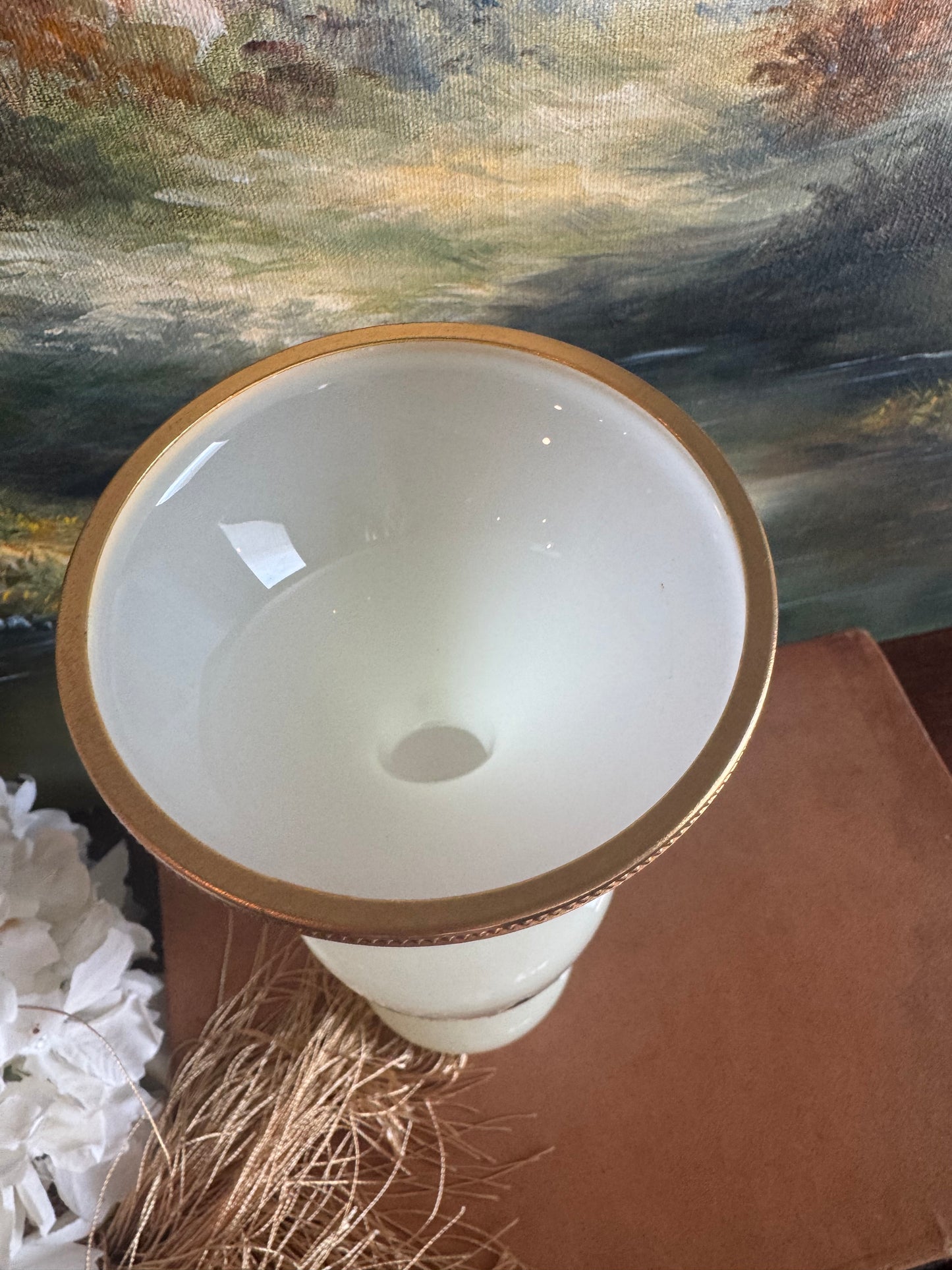 Vintage Yellow Opaline Vase with Ormolu Rim