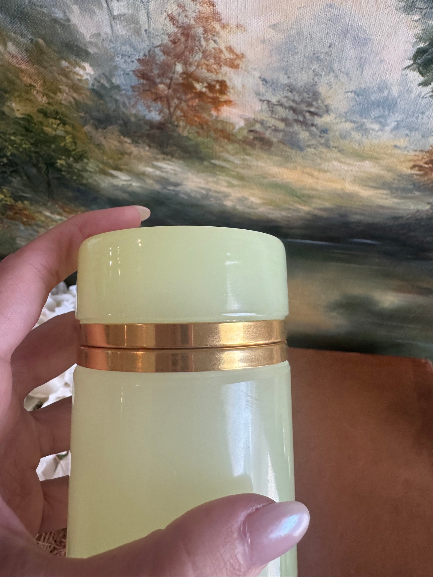 Vintage Murano Yellow Opaline Cylinder Casket