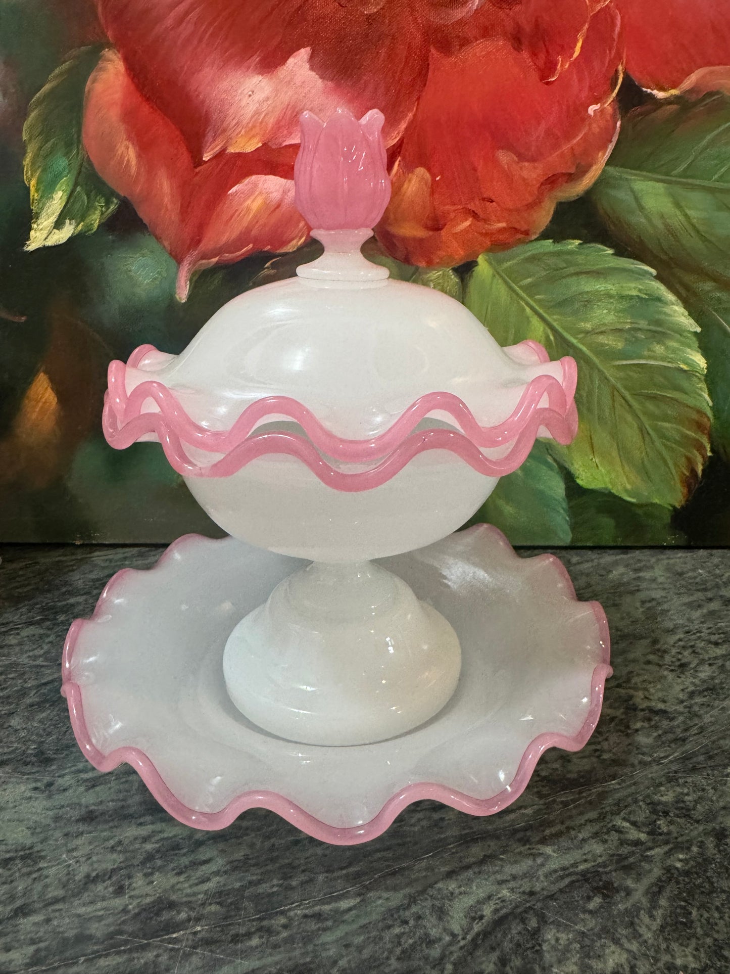 Antique French Opaline Bonbonnière Lidded Dish