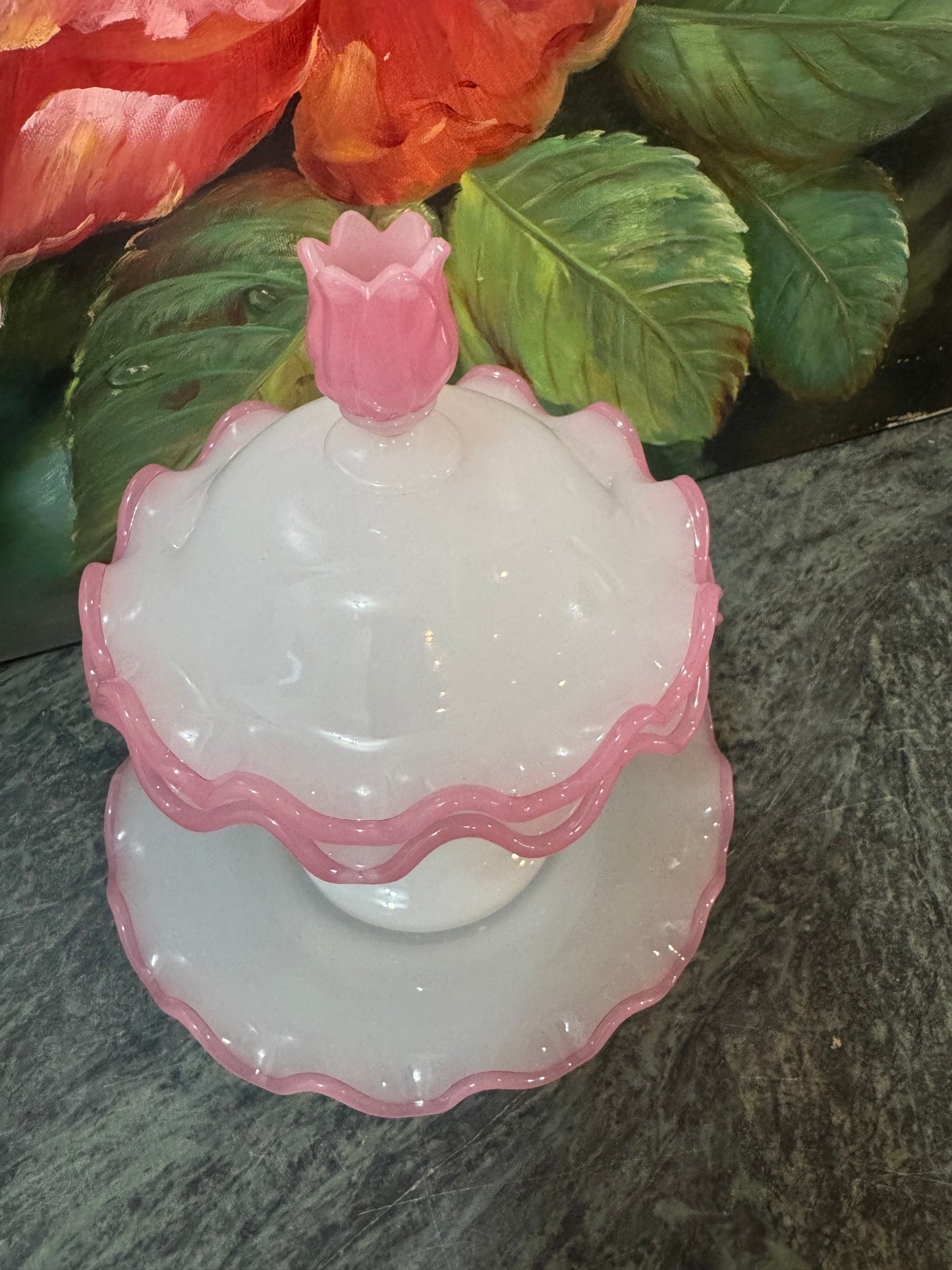 Antique French Opaline Bonbonnière Lidded Dish