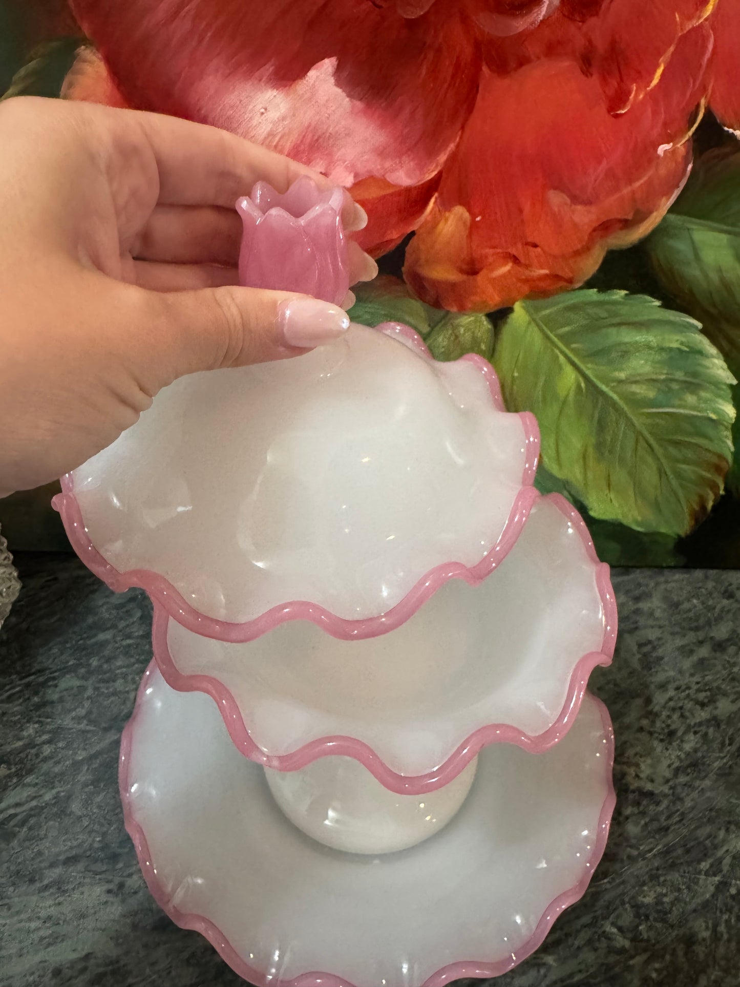 Antique French Opaline Bonbonnière Lidded Dish
