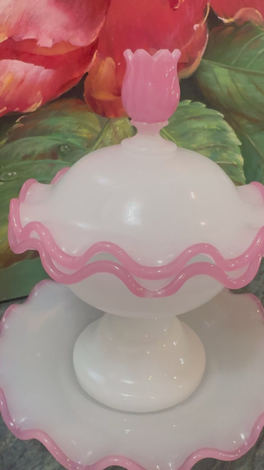 Antique French Opaline Bonbonnière Lidded Dish